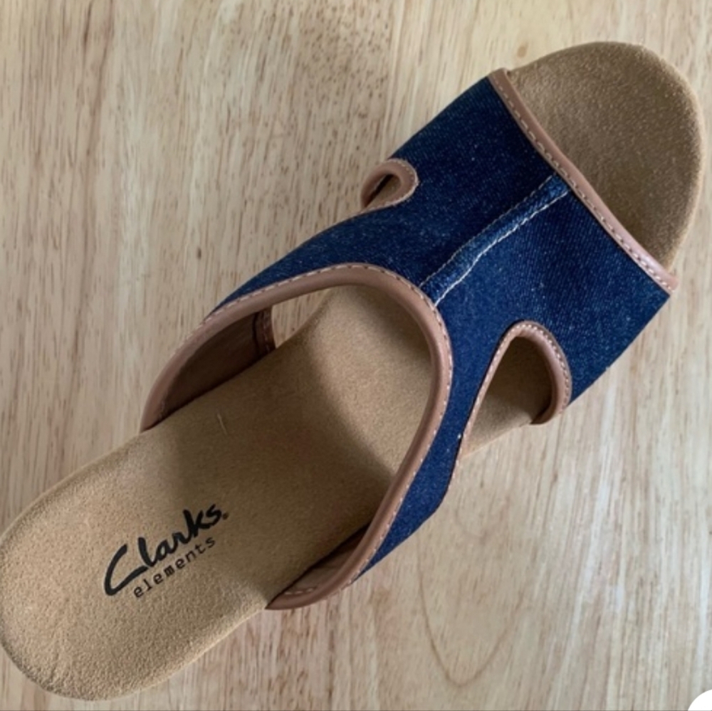 Clarks Cream and Blue Denim Wedge Shoes - Picture 11 of 15